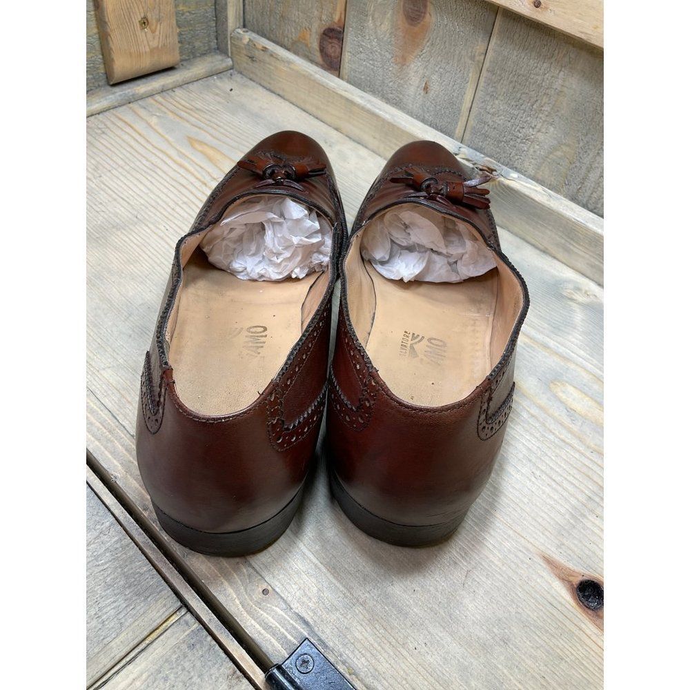 SALVATORE Ferragamo Slip On Kiltie Tassels Shoes Men’s 10.5 B Brown Italy - Picture 6 of 11